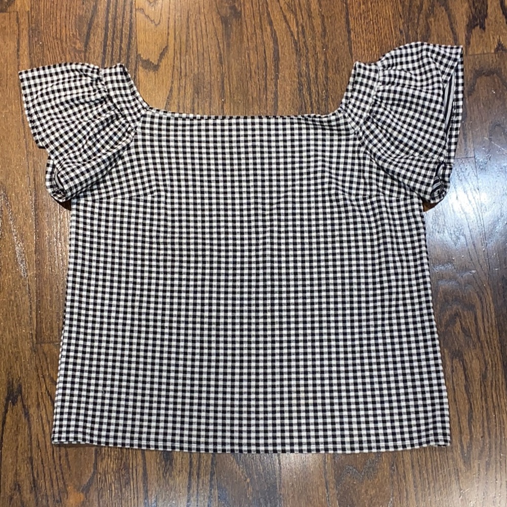 EXPRESS Black and White Checkered Blouse - LARGE